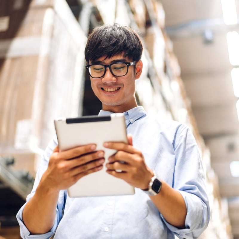 Businessman reviewing tablet