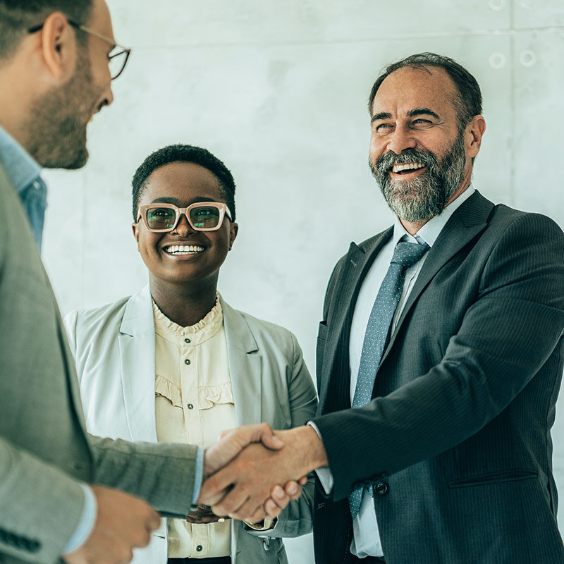 Colleagues smiling and shaking hands