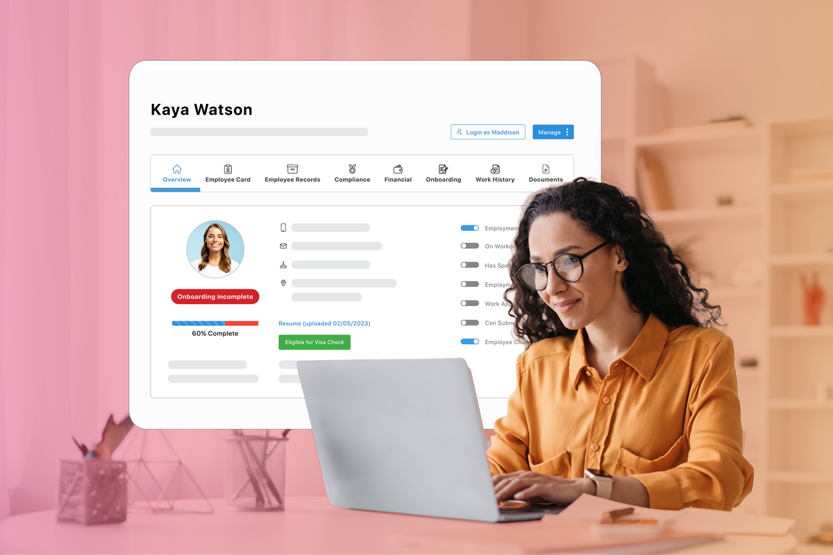 Business owner using workforce management software on laptop