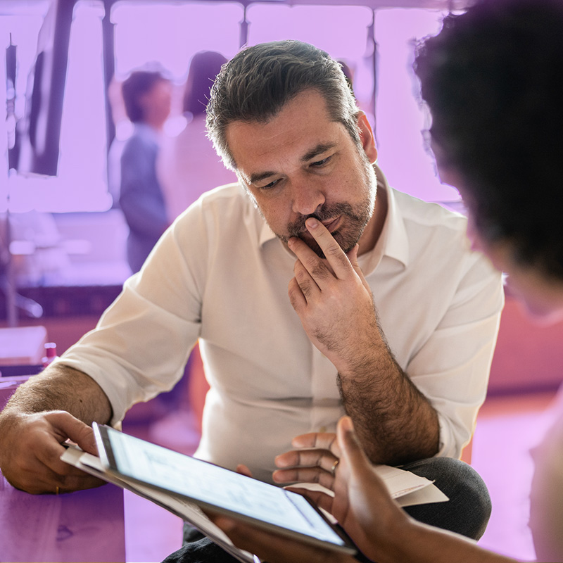 Business owner speaking with HR consultant