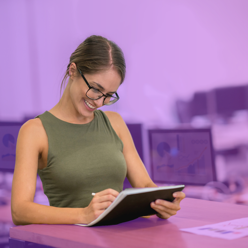Business owner using HR reporting software