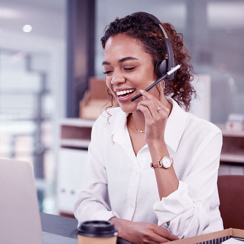 HR professional speaking on a headset