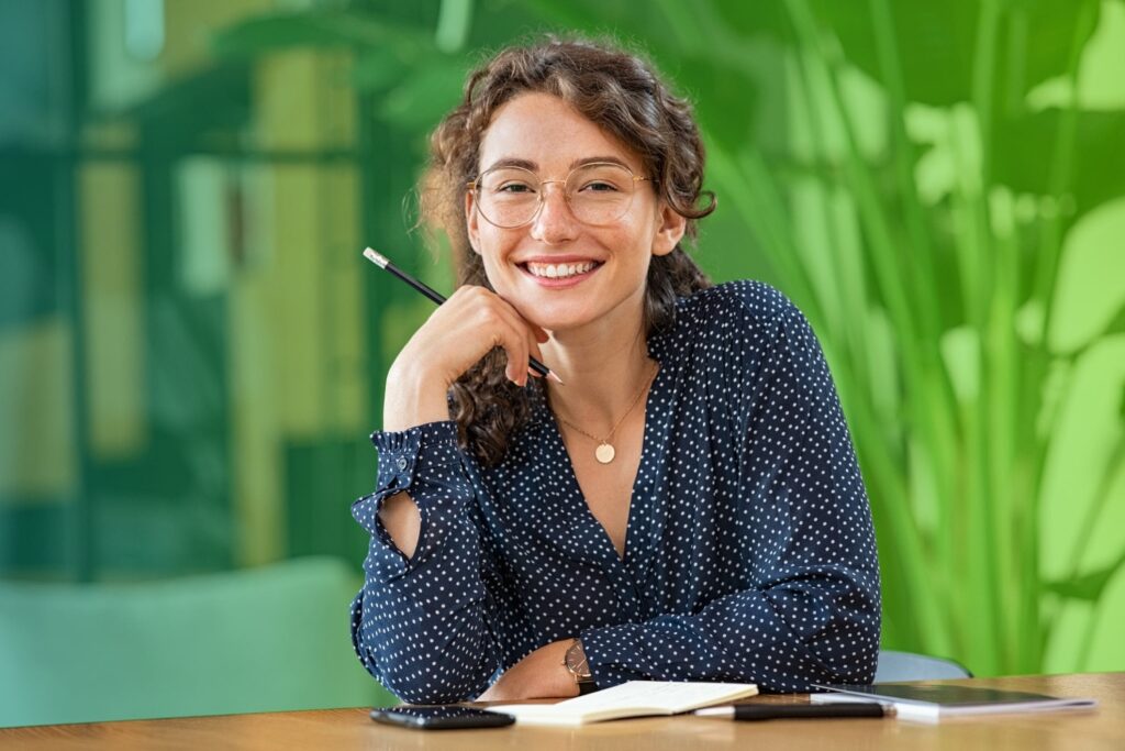 Smiling woman in office setting
