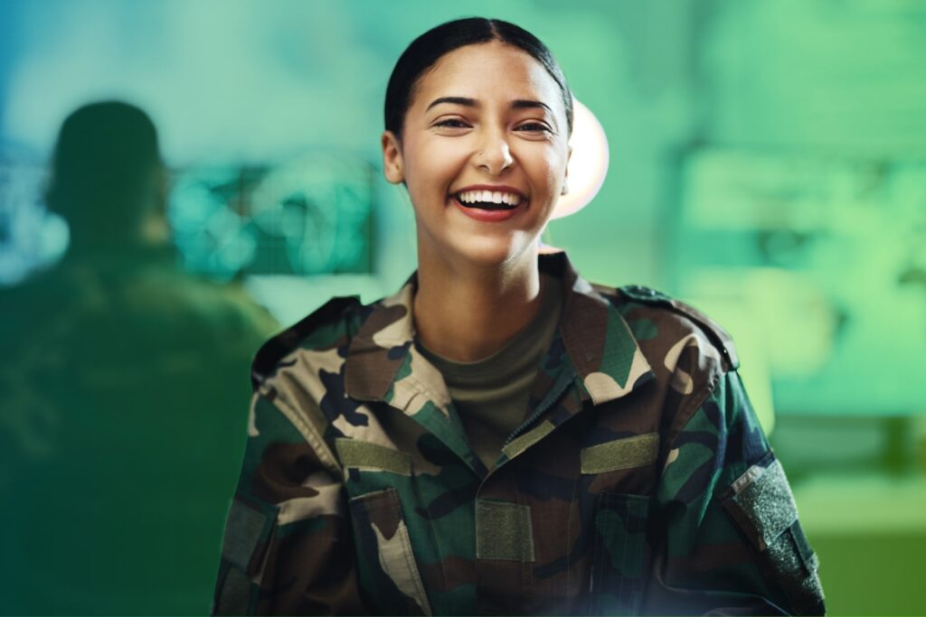 Smiling defence worker