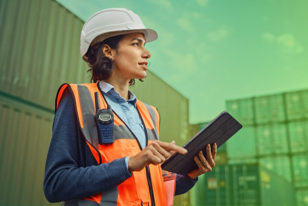 Woman using a tablet on a jobsite