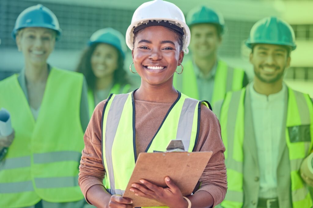 Smiling people working on a jobsite