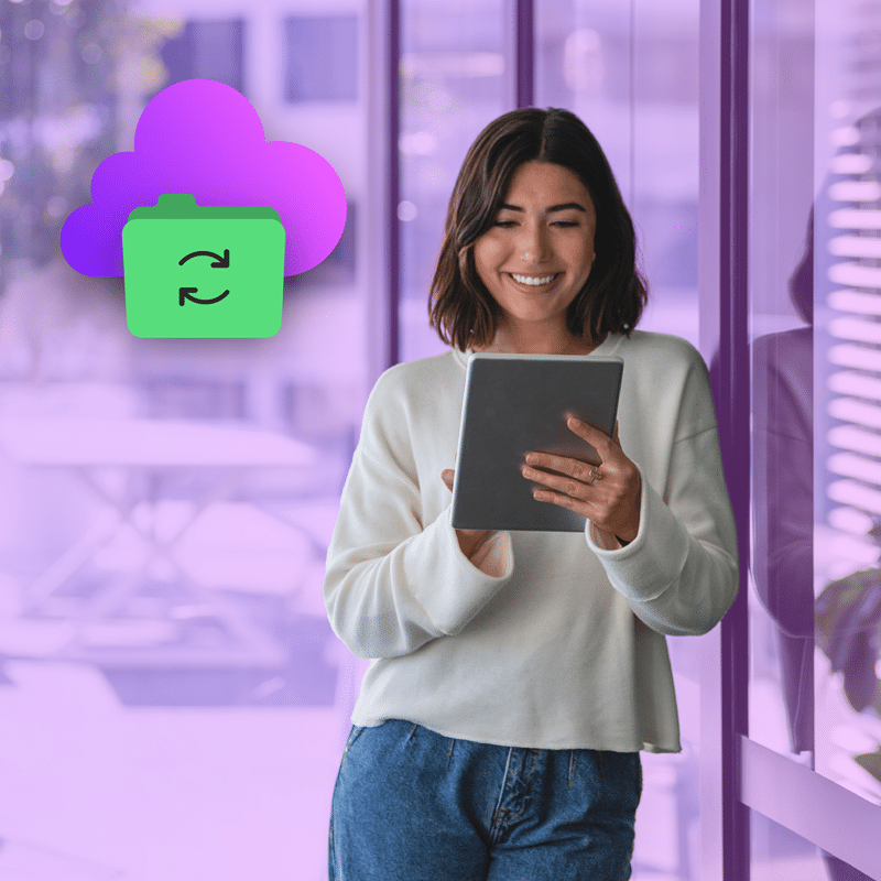 A woman using the Employee Self Service (eSS) system on her tablet.