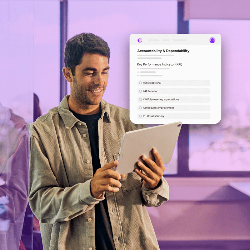 A man using Employee Self Service (ESS) on his tablet.