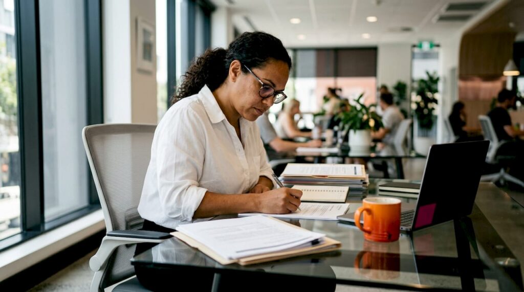 HR compliance officer reviewing workplace policies
